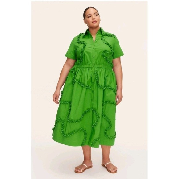 kate spade Dresses & Skirts - Kate Spade xTarget Green Ruffle Dress Midi Button‎ Front Short Sleeve Sz M